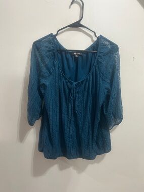 AB Studio Teal Lace Peasant Top